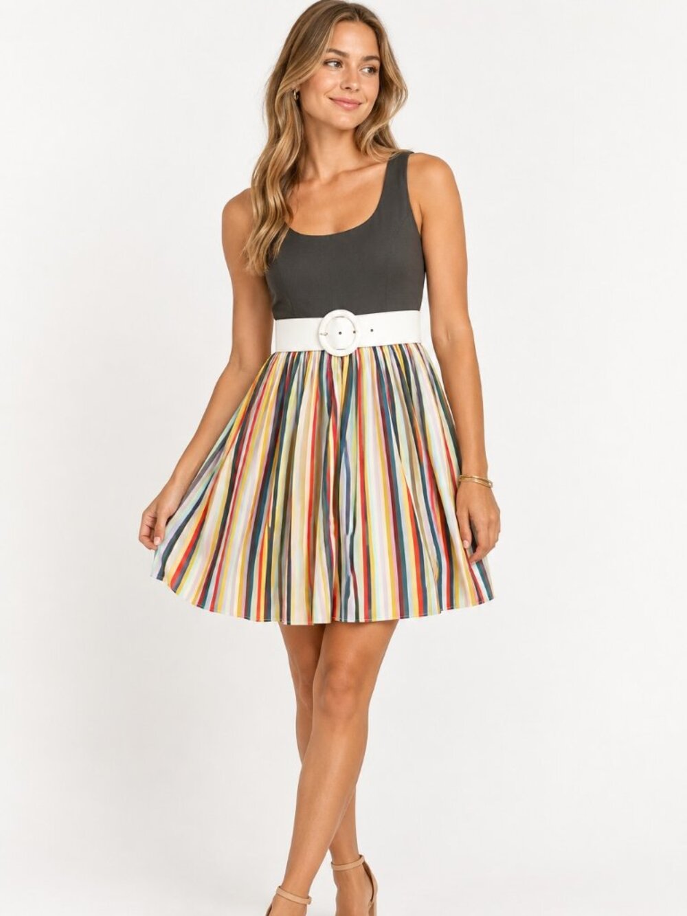Alice + Olivia Brown Dress with Statement Striped Skirt Size XS